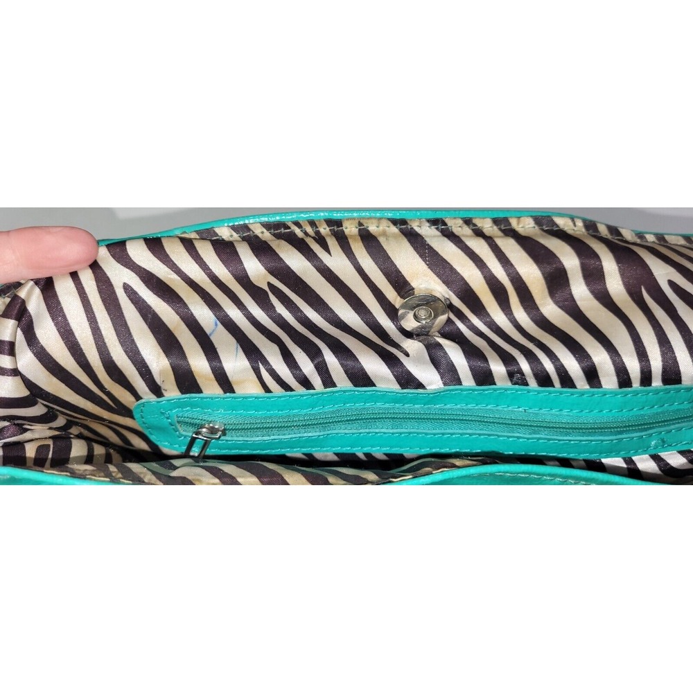 Vintage Guess Teal Shoulder Bag Silver Buckle Y2K Style Zebra Lining - Picture 12 of 16